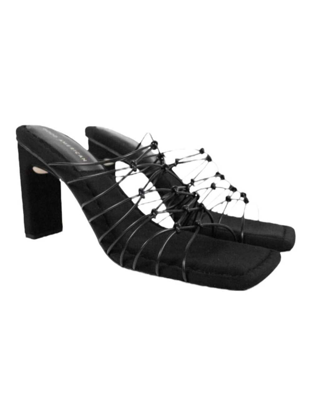 Good American Neoprene Black Caged Mule Heels